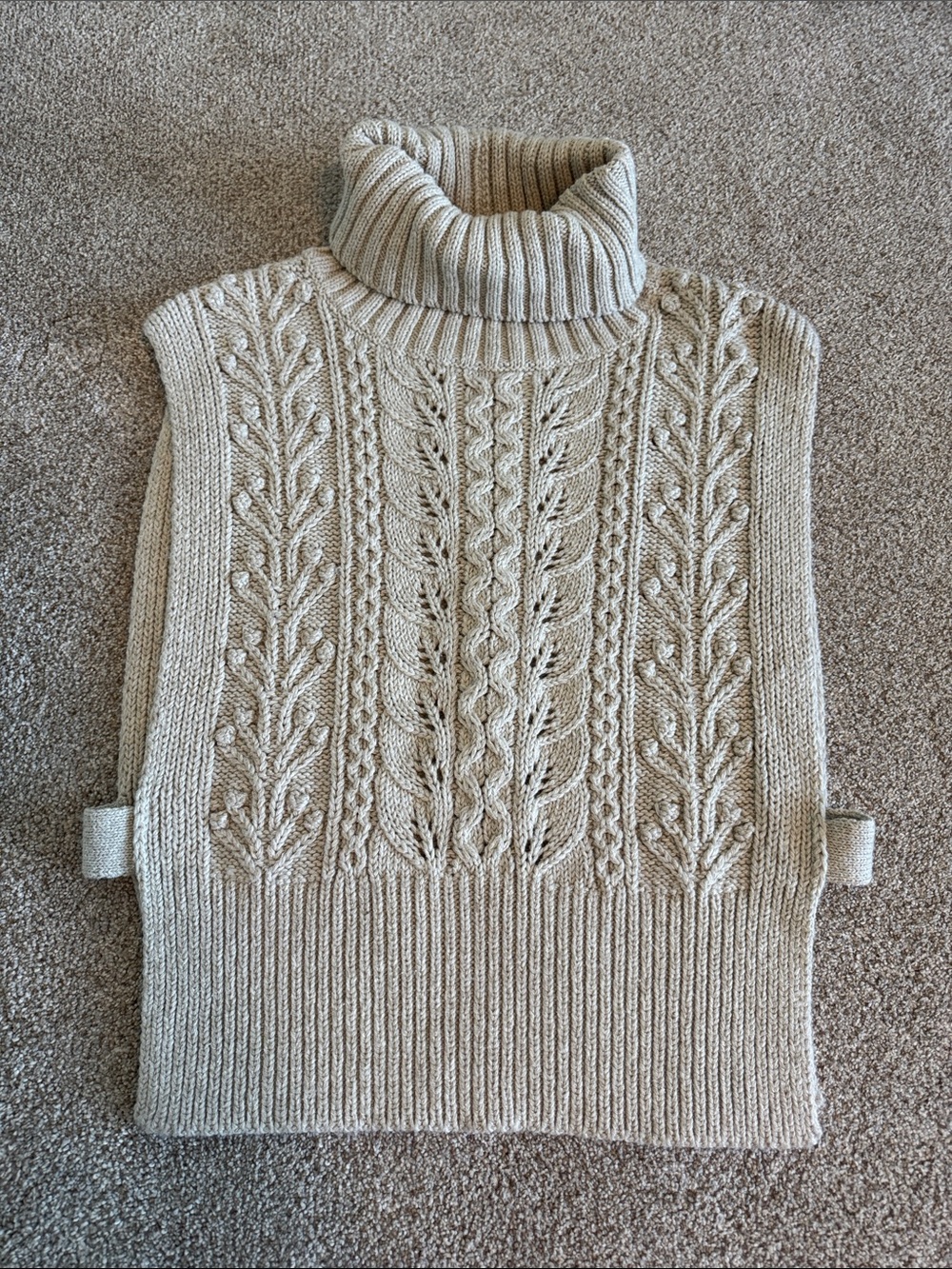 Veronica Beard Cable Knit Turtleneck Pullover Vest - Cream